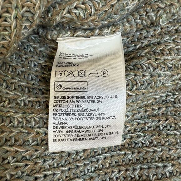 H&M Green & Metallic Gold Tight Knit Balloon Sleeve Sweater Small Cozy Fall - Picture 12 of 12